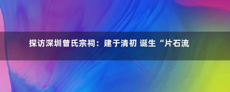 探访深圳曾氏宗祠：建于清初 诞生“片石流辉”典故